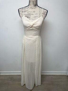 SHEIN Ivory Swiss Dot Maxi Dress with Twist Front